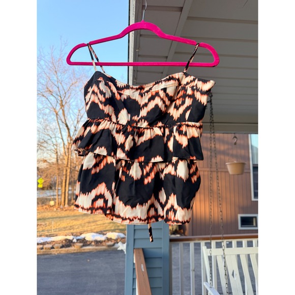 Ulla Johnson Amrita Top Obsidian Ikat Chevron 100% Silk Peplum Cami NWT Size 8 - Picture 2 of 11